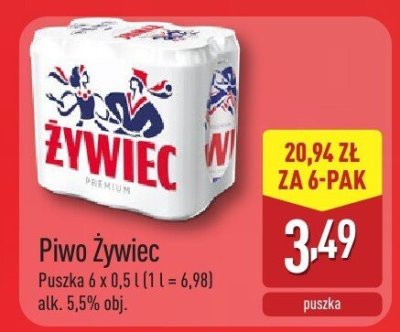 Piwo Żywiec puszka 6x0,5l promocja w Aldi