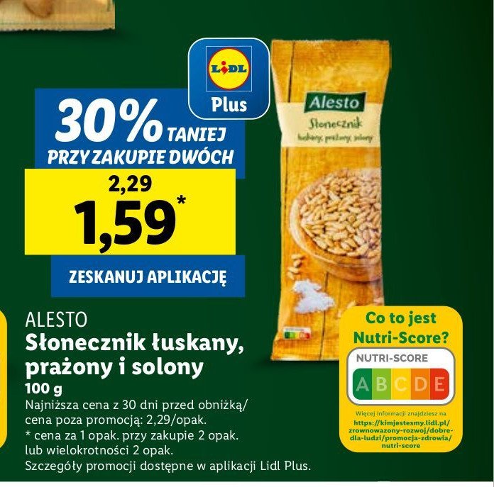 Słonecznik łuskany prażony solony Alesto promocja w Lidl