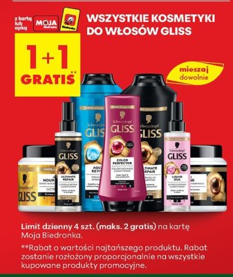 Kosmetyki do włosów Gliss 1+1 gratis promocja w Biedronka
