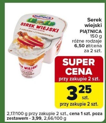 Serek wiejski PIĄTNICA 150g różne rodzaje promocja w Carrefour Express
