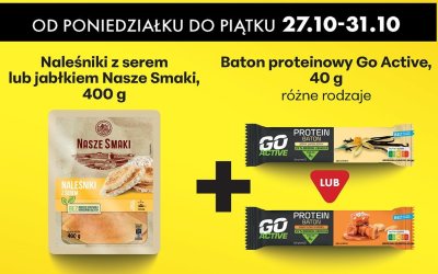 Naleśniki z serem lub jabłkiem Nasze Smaki, 400 g + Baton proteinowy Go Active, 40 g promocja w Biedronka