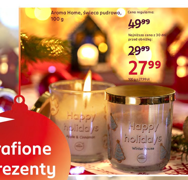 Świeca pudrowa happy holidays Aroma home promocja w Rossmann