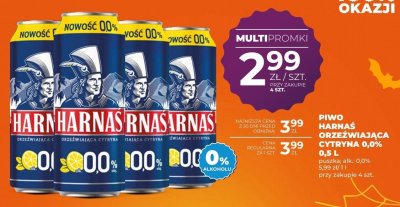 Piwo Harnaś orzeźwiająca cytryna 0,0% 0,5l promocja w Duży Ben