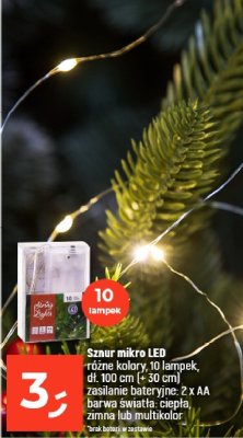 Sznur mikro LED różne kolory, 10 lampek, dł. 100 cm (+ 30 cm), zasilanie bateryjne: 2 x AA, barwa światła: ciepła, zimna lub multikolor promocja w Dealz