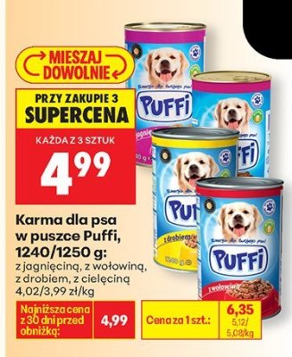 Karma dla psa w puszcze z jagnięciną, z wołowiną, z drobiem, z cielęciną promocja w Biedronka