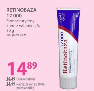 Krem z witaminą A RETINOBAZA 17 000 farmaceutyczny 30 g promocja w Hebe