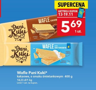 Wafle Pani Kuki kakaowe, o smaku śmietankowym 400 g promocja w LEWIATAN