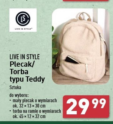 Torba teddy 45 x 12 x 32 cm Live in style promocja w Aldi