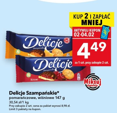 Ciastka Delicje Szampańskie pomarańczowe 147g promocja w LEWIATAN