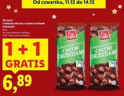 Czekolada mleczna Fin Carré z całymi orzechami laskowymi promocja w Lidl
