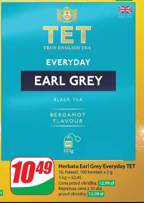 Herbata earl grey TETLEY EVERYDAY promocja w Dino