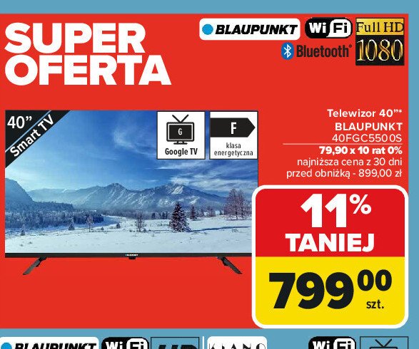 Telewizor led 40" 40fgc550 os Blaupunkt promocja w Carrefour