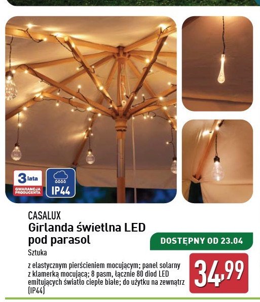 Girlanda led pod parasol Casalux promocja w Aldi