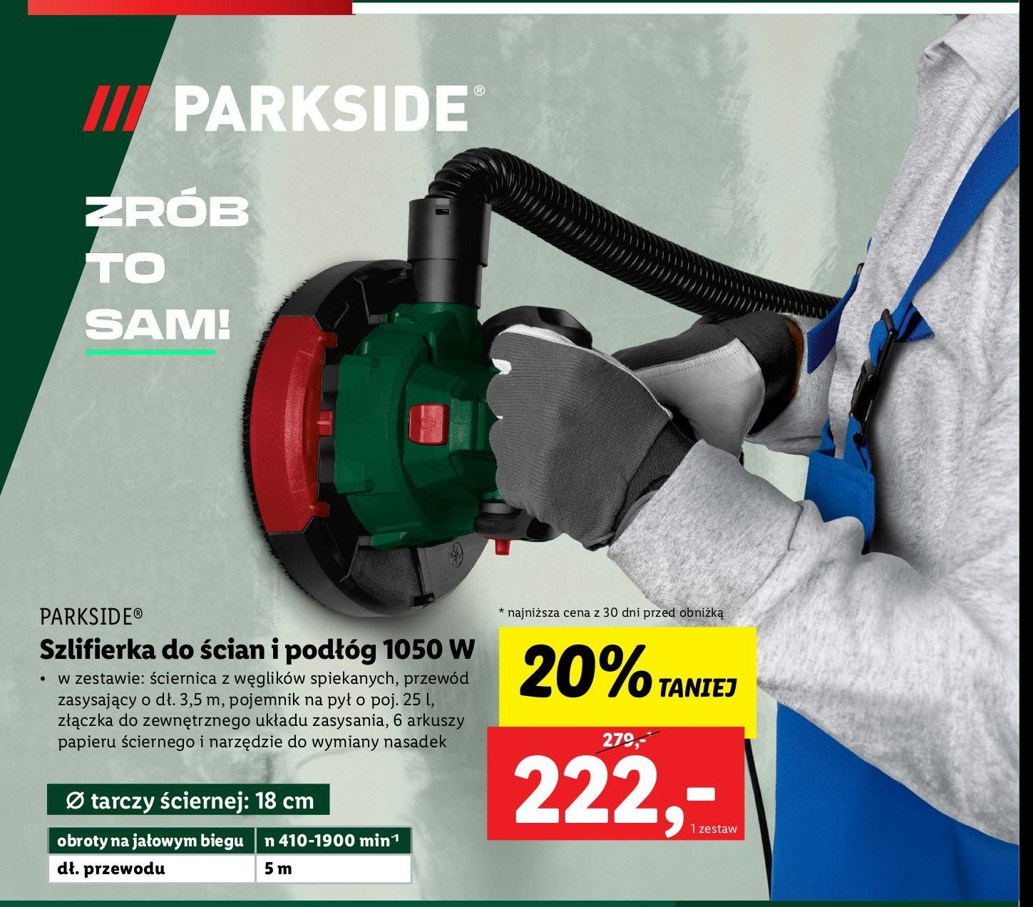 Szlifierka do ścian i podłóg 1050 w Parkside promocja