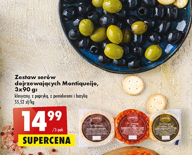Zestaw serów dojrzewających: klasyczny + z papryką + z pomidorami i bazylią Montiqueijo promocja