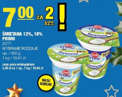 Śmietana 12%, 18% Primo Zott promocja w SPAR