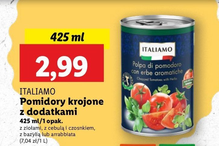 Pomidory krojone arrabiatta Italiamo promocja w Lidl