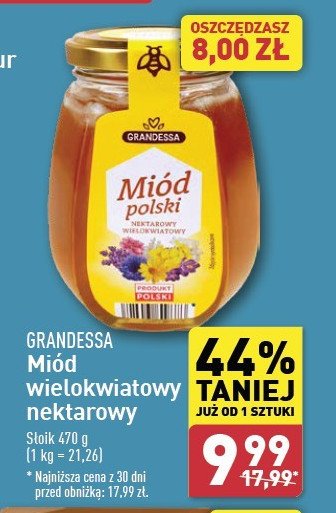 Miód wielokwiatowy GRANDESSA promocja w Aldi