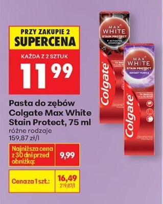 Pasta do zębów Max White Stain Protect 75 ml Colgate promocja w Biedronka