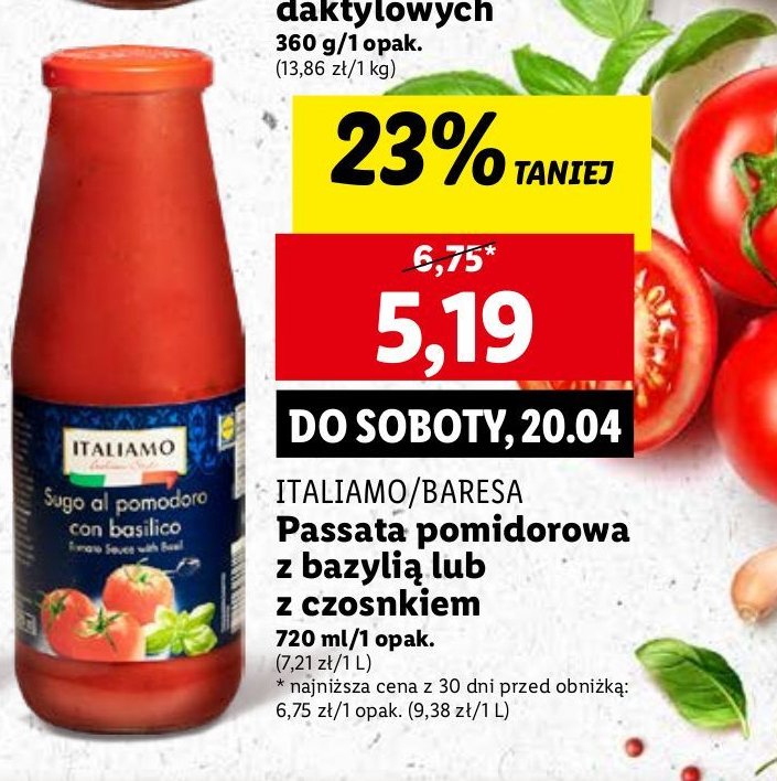 Passata pomidorowa z czosnkiem Baresa promocja