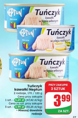 Tuńczyk kawałki Neptun w oleju roślinnym promocja w Dino