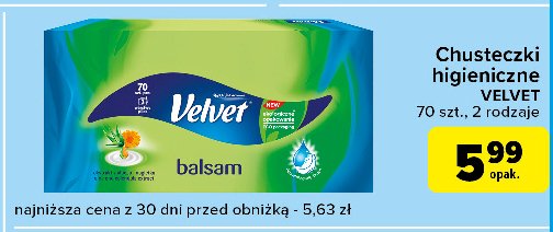 Chusteczki higieniczne Velvet balsam promocja