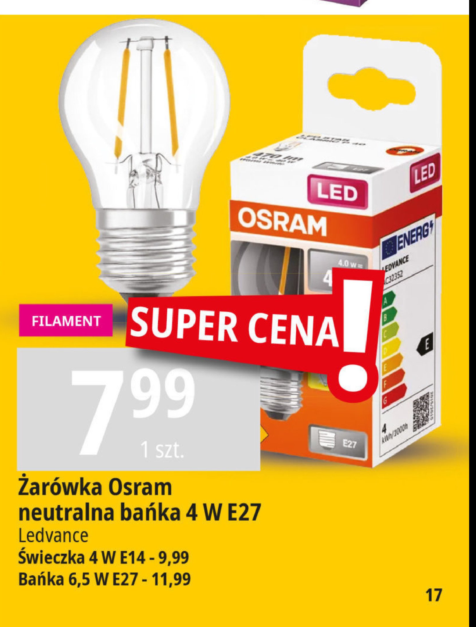 呕ar贸wka led e14 4w Osram promocja
