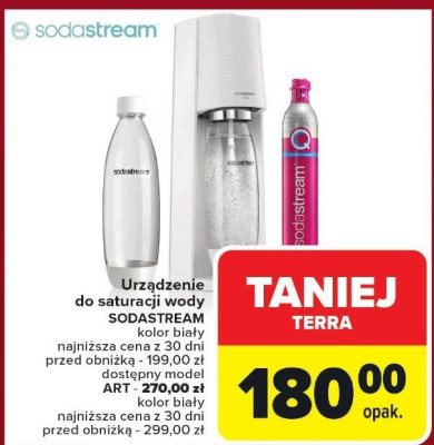 Urządzenie do saturacji wody SODASTREAM kolor biały najniższa cena z 30 dni przed obniżką 199,00 zł dostępny model ART - 270,00 zł kolor biały najniższa cena z 30 dni przed obniżką - 229,00 zł promocja w Carrefour Market