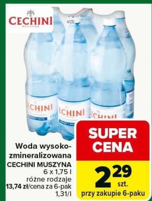 Woda wysoko-zmineralizowana Cechini Muszyna 6 x 1,75 l różne rodzaje promocja w Carrefour