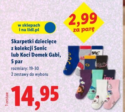 Skarpetki dziecięce z kolekcji Sonic, 5 par promocja w Lidl