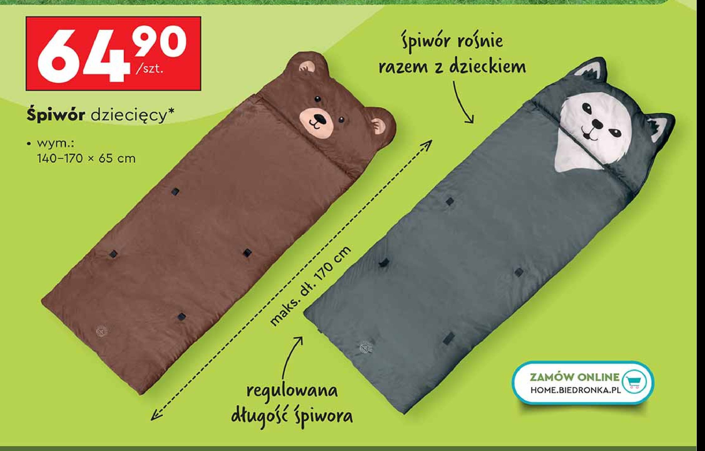 Śpiwór dziecięcy 140-170 x 65 cm promocja w Biedronka