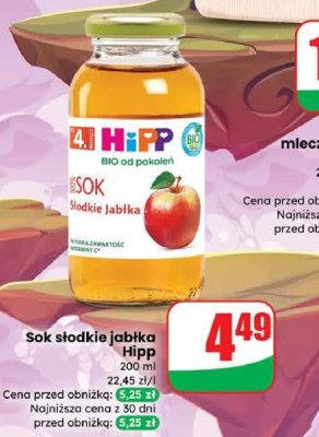 Sok słodkie jabłka Hipp promocja w Dino