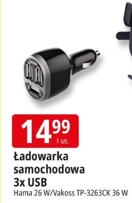 Ładowarka samochodowa 3x USB Hama 26 W/Vakoss TP-3263CK 36 W promocja w Leclerc