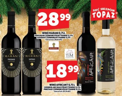 Wino Africant 0,75l Chenin Blanc białe półwytrawne 12,5% / Pinotage czerwone półwytrawne 13,5% promocja w TOPAZ