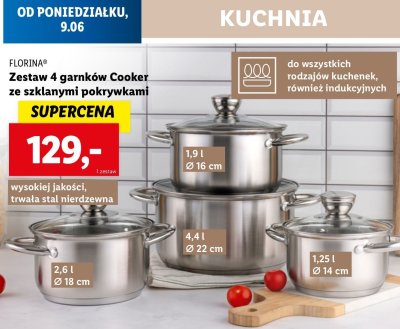 Zestaw garnków cooker 4.4 l + 2.6 l + 1.9 l + 1.25 l Florina (florentyna) promocja