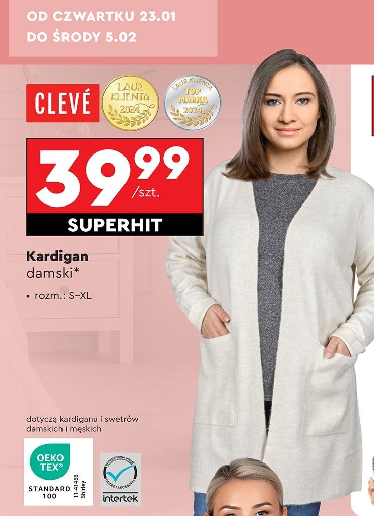 Kardigan damski s-xl Cleve promocja w Biedronka