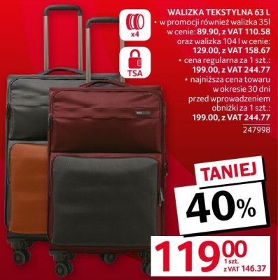Walizka tekstylna 45 x 23 x 73.5 cm promocja w Selgros