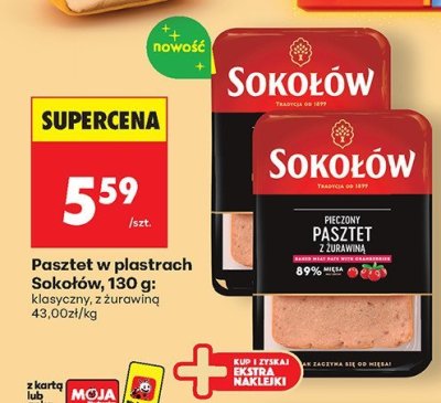 Pasztet w plastrach Sokołów, 130 g: z żurawiną promocja w Biedronka