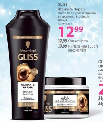 Maska GLISS Ultimate Repair regenerująca maska 4 w 1 do włosów 400 ml promocja w Hebe