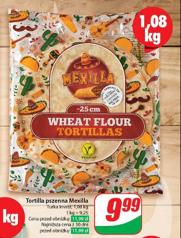 Tortilla pszenna 25 cm Mexilla promocja w Dino