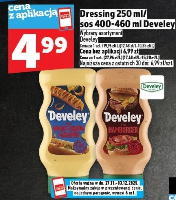 Dressing Develey 250 ml / Sos 400-460 ml promocja w TOPAZ
