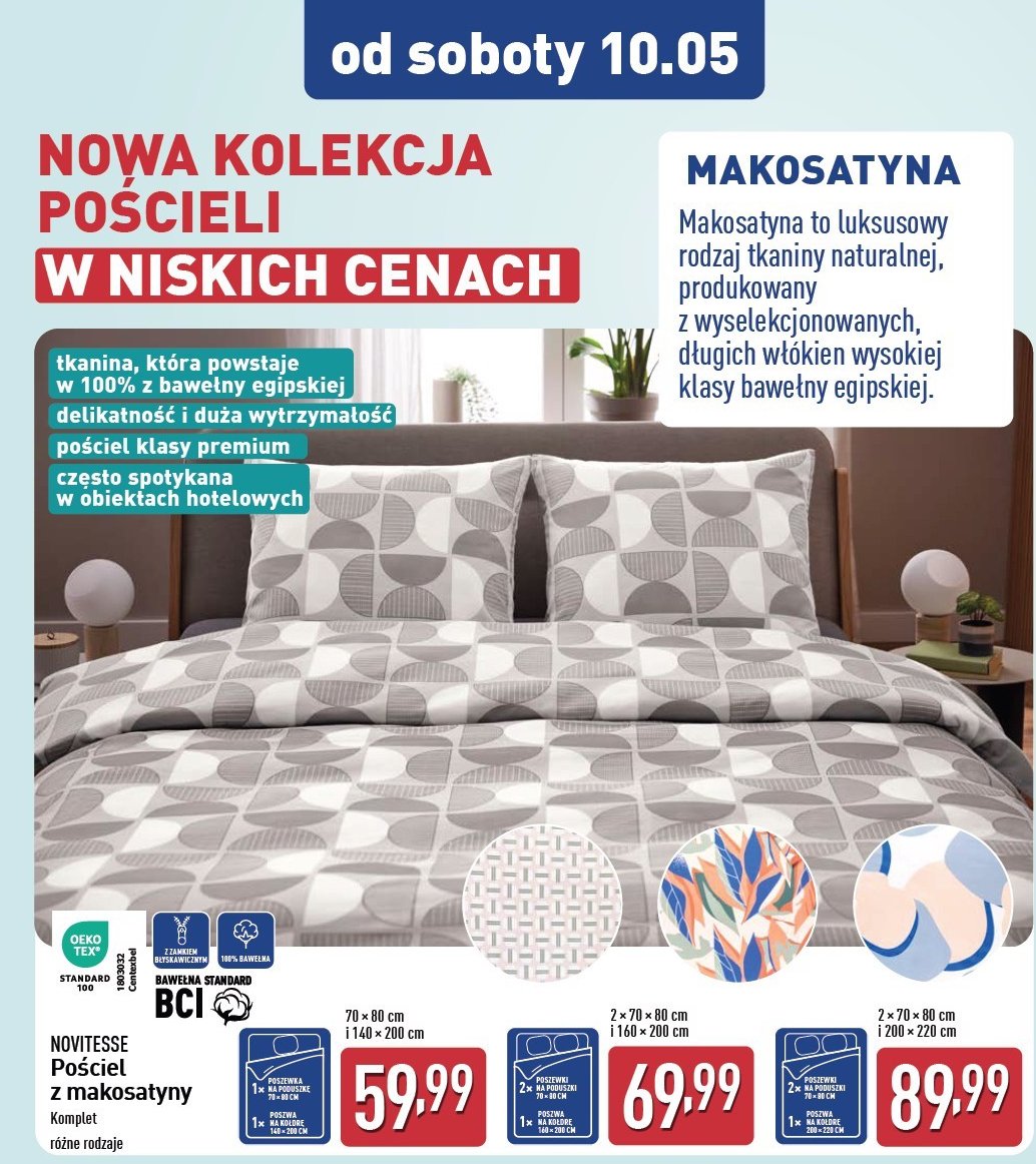 Pościel makosatyna 160 x 200 + 2x 70 x 80 cm Novitesse promocja w Aldi