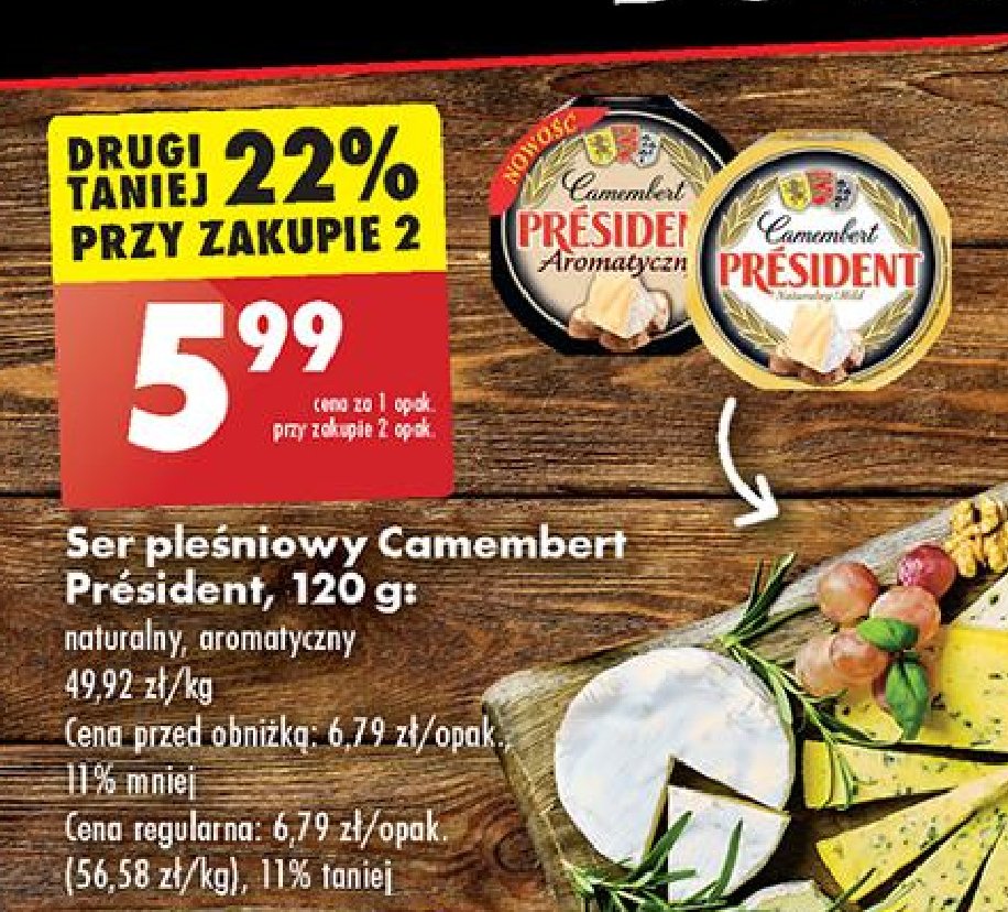 Ser camembert aromatyczny President promocja w Biedronka