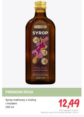 Syrop malinowy z inuliną i miodem Premium Rosa promocja w Rossmann