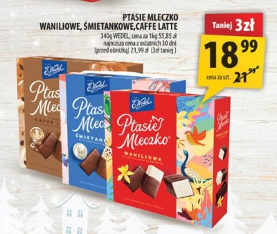 Ptasie mleczko waniliowe, śmietankowe, caffe latte Wedel promocja w Arhelan