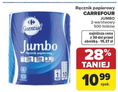 Ręcznik papierowy CARREFOUR JUMBO 2-warstwowy promocja w Carrefour