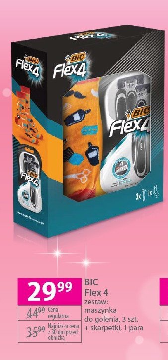 Zestaw w pudełku: maszynka do golenia flex 4 3 szt + skarpetki Bic zestaw promocja