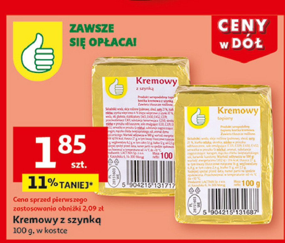 Serek topiony z szynką Podniesiony kciuk promocja w Auchan