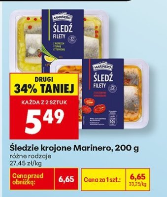 Śledzie krojone Marinero 200g, różne rodzaje promocja w Biedronka