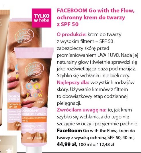 Krem do twarzy spf 50 Face boom go with the flow promocja